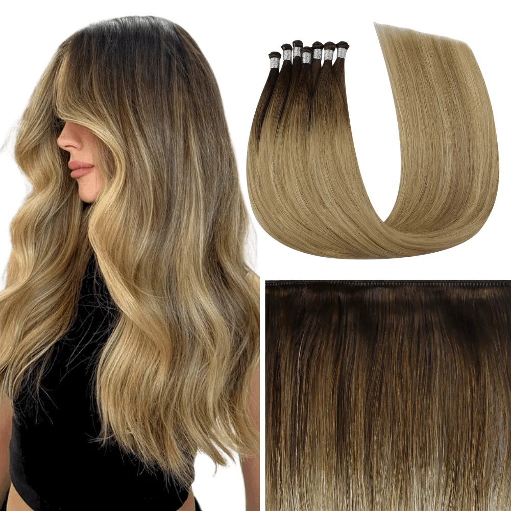 Virgin Hand Tied Weft Hair Extensions Balayage Blonde #3/8/22