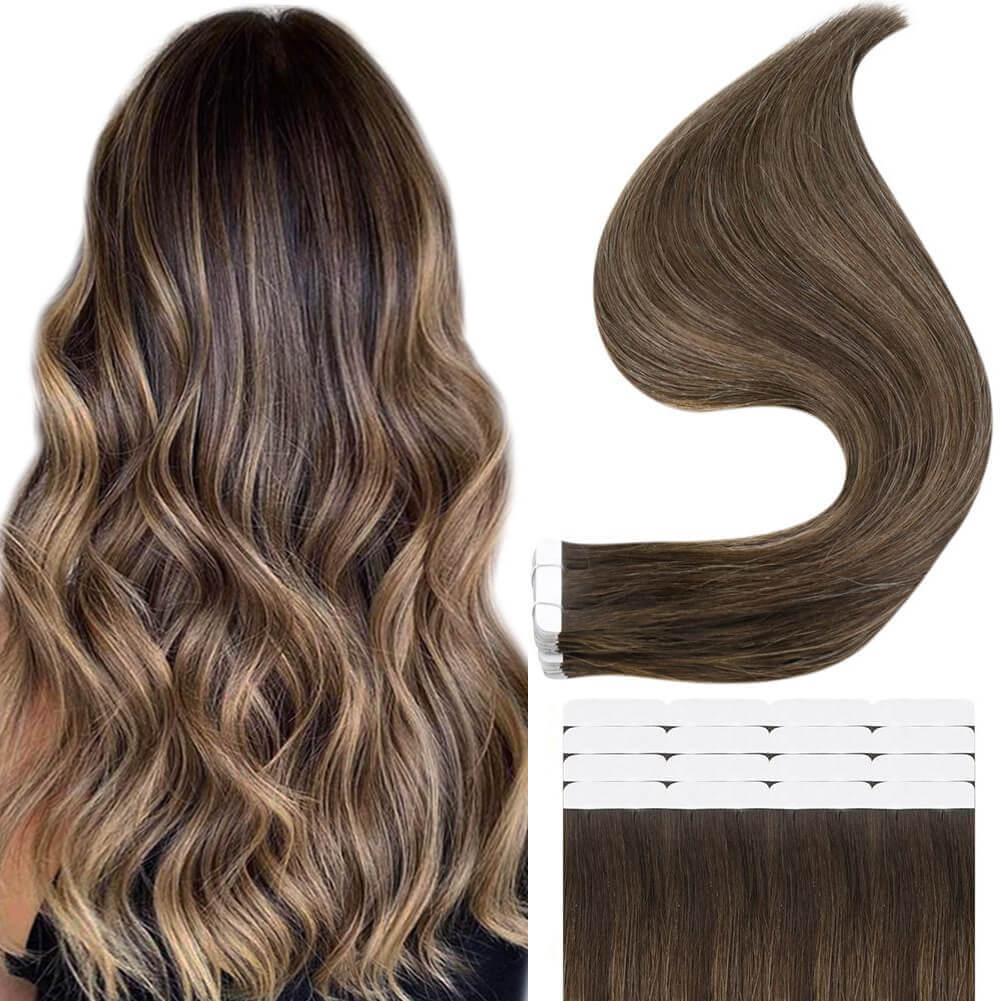 Tape in Hair Extensions 100% remy Human Hair Balayage Highlights (#2/…