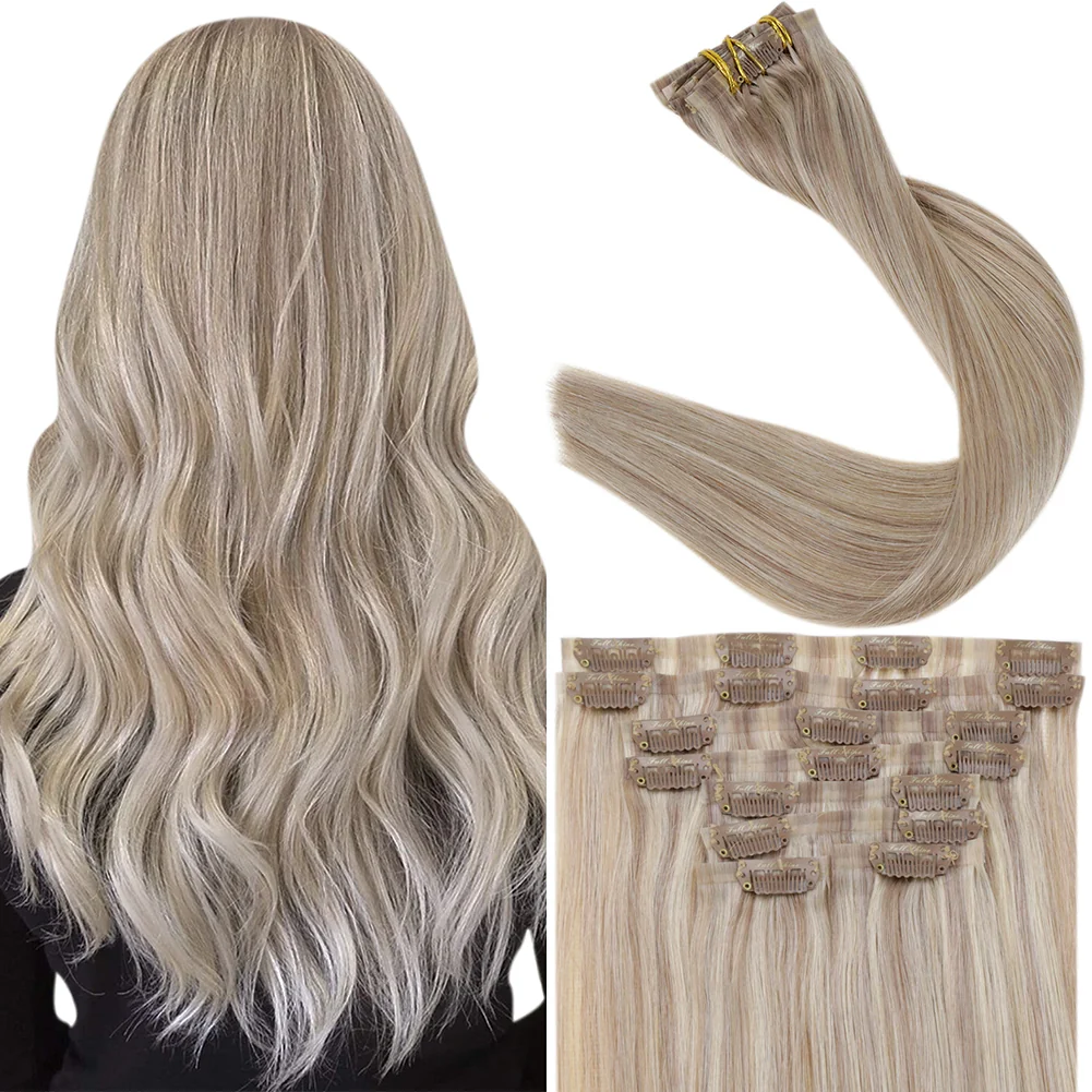PU Seamless Clip in Extensions 100% Remy Human Hair 8 Pieces Highligh…