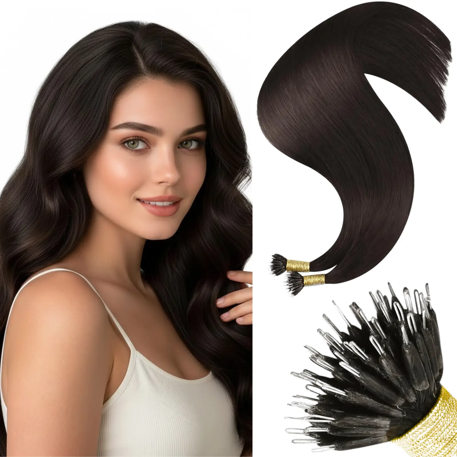Nano Ring Hair Extensions Remy Human Hair Dark Brown #2