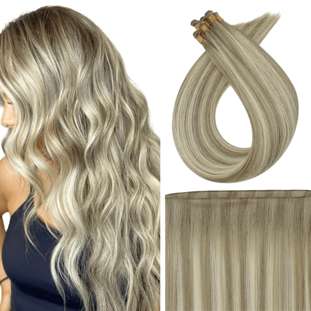Virgin Hand Tied Weft Hair Extensions Blonde Highlights #P8/60