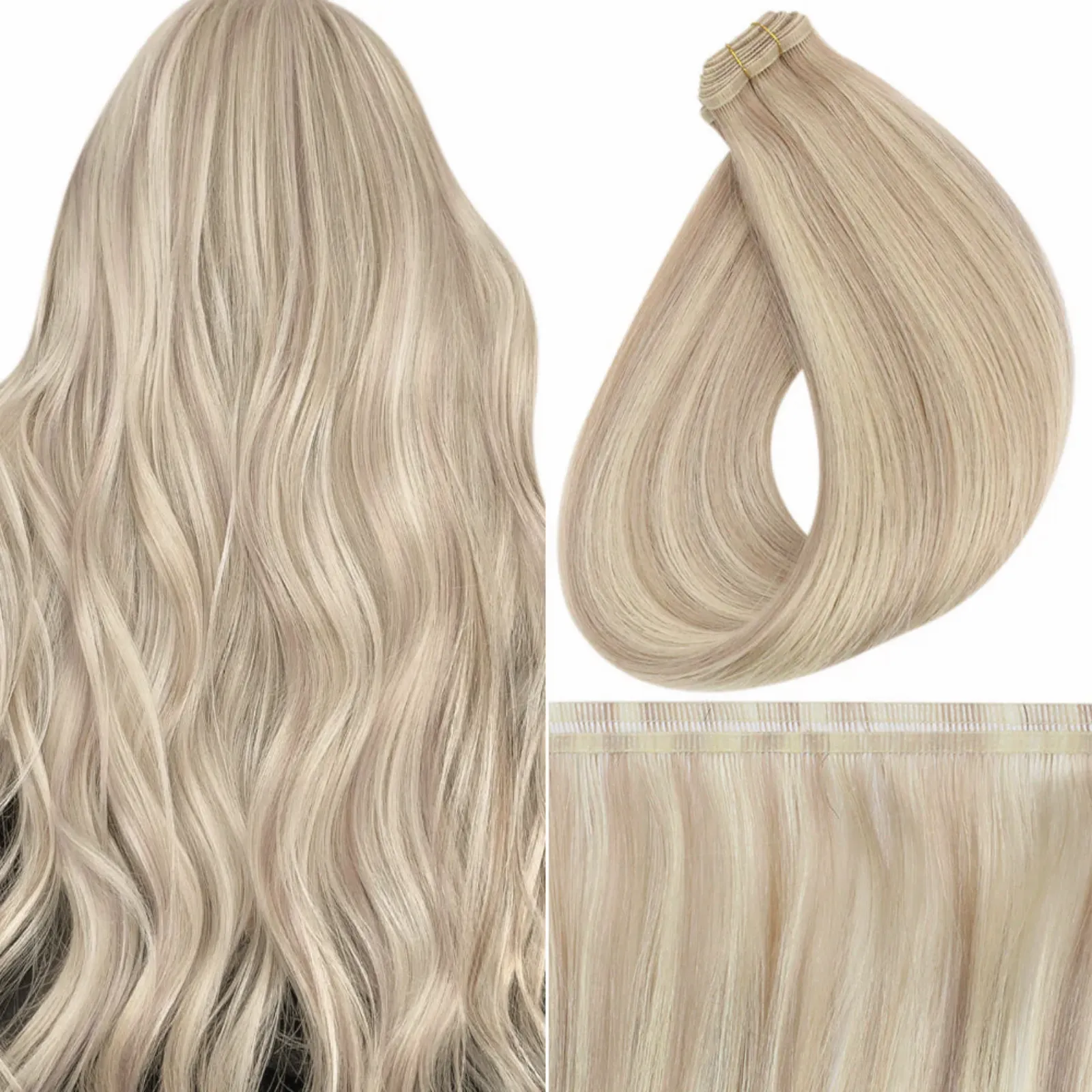 Virgin Flat Silk Weft Hair Extensions Pink Blonde Highlights #P18/613